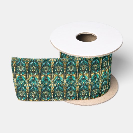 Art Deco Gold & Teal Satinband (Spule)