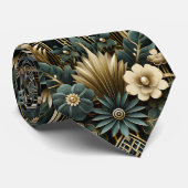 Art Deco Gold Türkis Aquamarin White Geometric Krawatte (Gerollt)