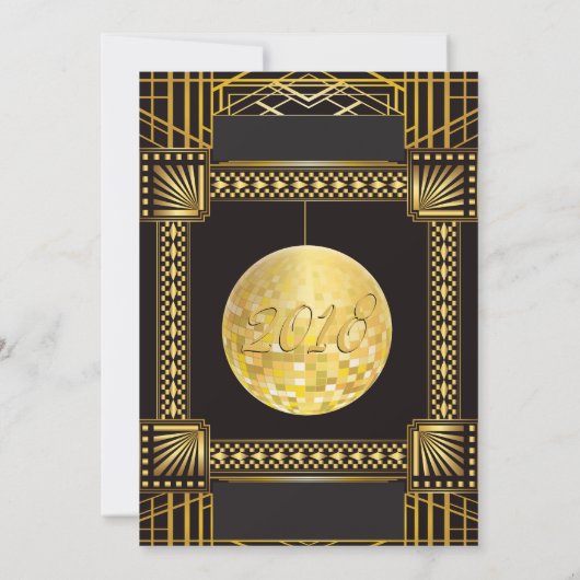 Art Deco Gold und Black NYE Gatsby Style Einladung (Rückseite)