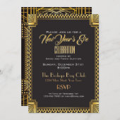 Art Deco Gold und Black NYE Gatsby Style Einladung (Vorne/Hinten)