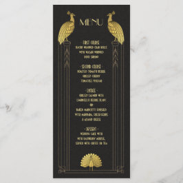 Art Deco Gold und Black Peacock Hochzeitskarte Menükarte