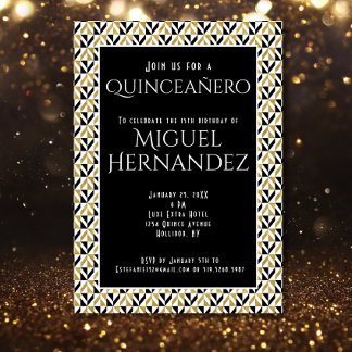 Art Deco Gold und Black Quinceñero 15. Geburtstag Einladung