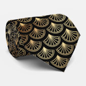 Art Deco Gold und Black Tiled Krawatte (Gerollt)
