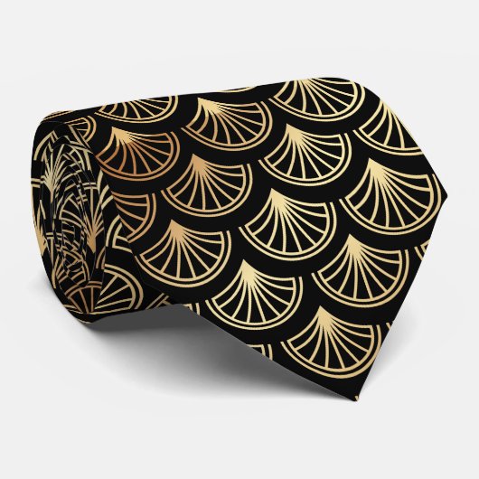 Art Deco Gold und Black Tiled Krawatte (Gerollt)