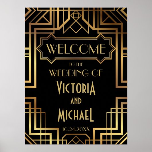 Art Deco Gold und Black Wedding Poster (Vorne)