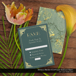 Art Deco Gold und grüner Marmor Wedding R.S.V.P. Mitteilungskarte