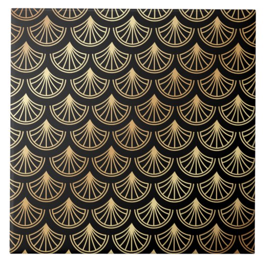 Art Deco Gold und Schwarz Abstraktes Muster Fliese (Vorderseite)