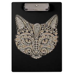 Art Deco Gold und schwarze ägyptische Katzenfigur Klemmbrett