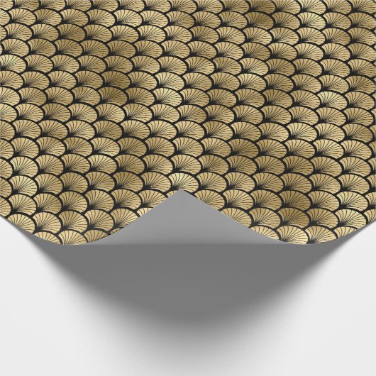 Art Deco Gold und Schwarzes Lüftermuster Geschenkpapier (Ecke)