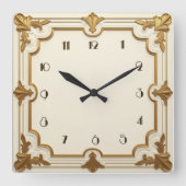 Art Deco Gold und Weiß Quadratische Wanduhr (Vorderseite)