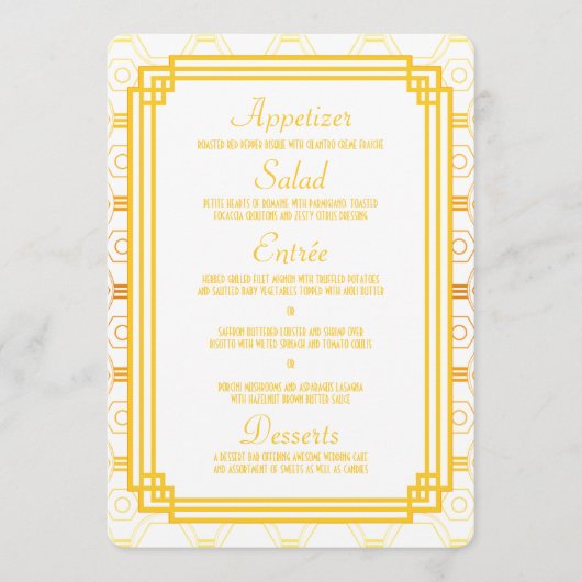 Art Deco Gold Wedding Menu Cards Menükarte (Vorderseite)