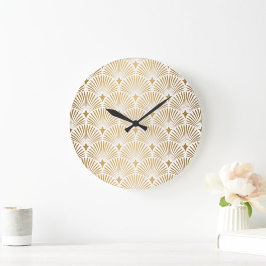 Art Déco: Gold-Weiß-Eleganz. Große Wanduhr (Zuhause)
