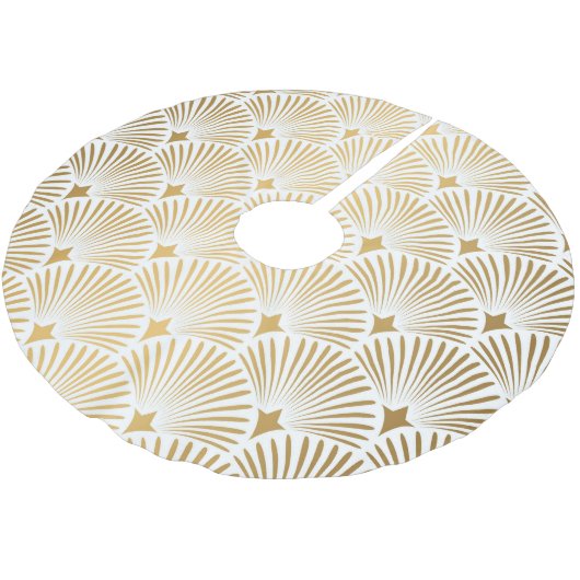 Art Déco: Gold-Weiß-Eleganz. Polyester Weihnachtsbaumdecke (Schrägansicht)