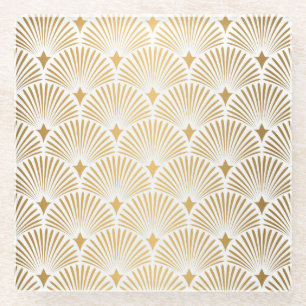 Art Deco: Gold-Weiße Eleganz. Glasuntersetzer
