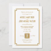 Art Deco Gold White Back Text Einladung Hochzeit (Vorderseite)