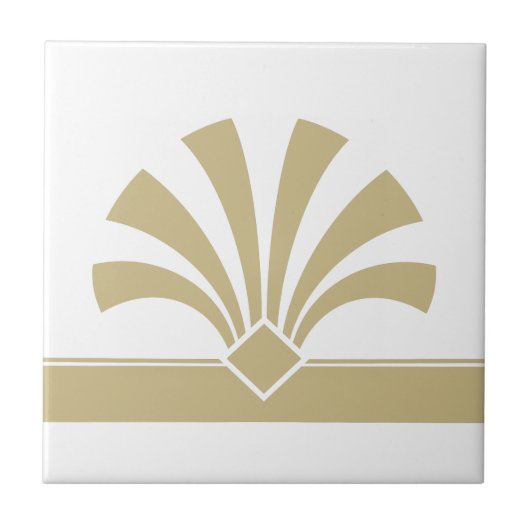 Art Deco Gold White Geometric Blume Element 06 Fliese (Vorderseite)
