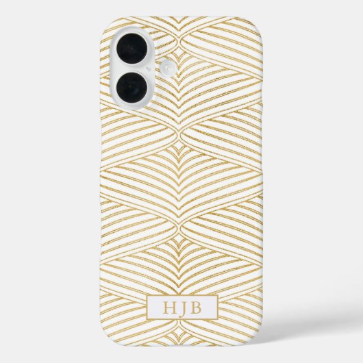 Art Deco Gold & White Monogram Hübsch iPhone 16 Case-Mate iPhone Hülle (Rückseite)