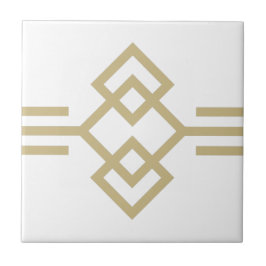 Art Deco Gold White Simple Geometric Border 03 Fliese
