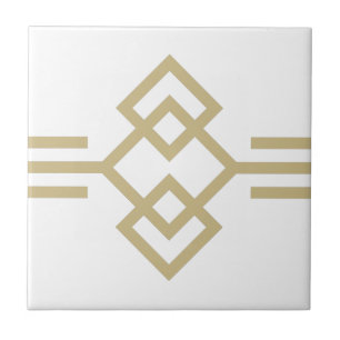 Art Deco Gold White Simple Geometric Border 03 Fliese