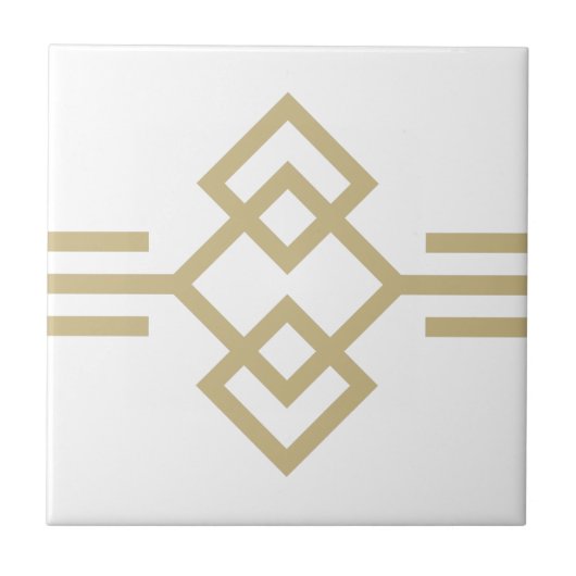 Art Deco Gold White Simple Geometric Border 03 Fliese (Vorderseite)