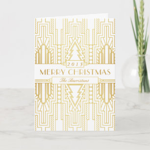 Art Deco Goldblatt Frohe Weihnachtskarte Feiertagskarte