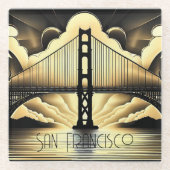 Art Deco Golden Gate Bridge Glasuntersetzer (Vorderseite)