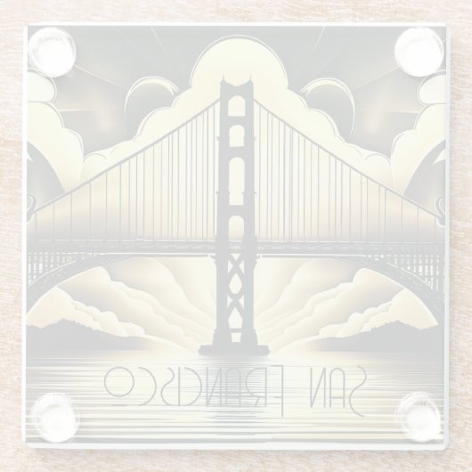 Art Deco Golden Gate Bridge Glasuntersetzer (Rückseite)