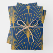 Art Deco Golden Geometric Fans auf blauem Navy Geschenkpapier Set (Beispiel)