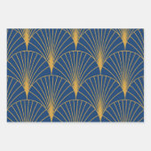 Art Deco Golden Geometric Fans auf blauem Navy Geschenkpapier Set (Vorderseite)