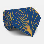 Art Deco Golden Geometric Fans auf blauem Navy Krawatte (Gerollt)