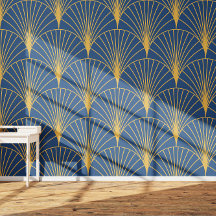Art Deco Golden Geometric Fans auf blauem Navy