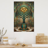 Art Deco Golden Harvest Fruit Tree Gold Teal Poste Poster (Küche)
