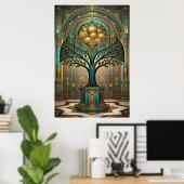 Art Deco Golden Harvest Fruit Tree Gold Teal Poste Poster (Heimbüro)
