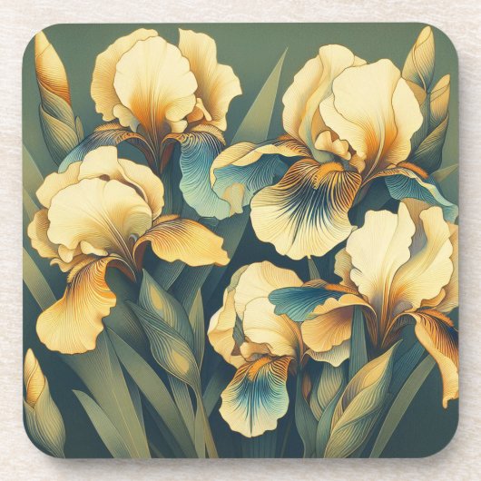 Art Deco Golden Iris Untersetzer Set (Vorderseite)