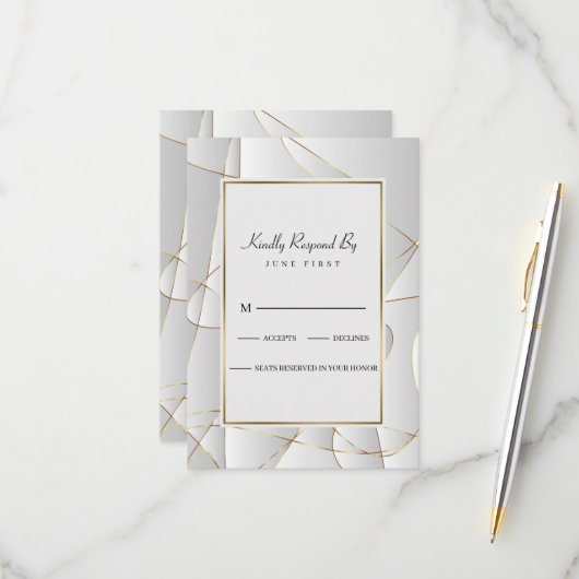 Art Deco Golden Lines RSVP Karte (Vorderseite/Rückseite Beispiel)