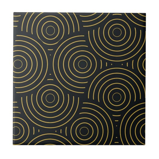 Art Deco Golden Overlapping Circles - Schwarz Fliese (Vorderseite)