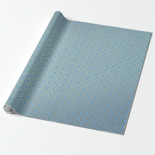 Art Deco Golden Squares Blue Geometric Vip Geschenkpapier (Ungerollt)