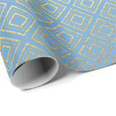 Art Deco Golden Squares Blue Geometric Vip Geschenkpapier (Rolleneckpunkt)