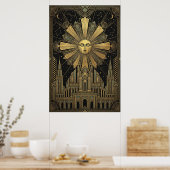 Art Deco Golden Sun Face Palace Poster | Himmlisch (Küche)