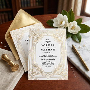 Art Deco Goldene Geometrische Hochzeitseinladung Einladung