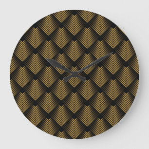 Art Deco: Goldene Quadrate, Ecken-Wallpaper. Große Wanduhr