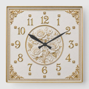 Art Deco Goldene Rose Quadratische Wanduhr
