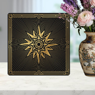Art Deco Goldene Sonnenstrahlen-Kompass-Grafik Sch Fliese