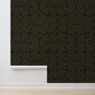 Art Deco Goldene überlappende Kreise auf Schwarz Tapete
