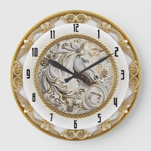 Art Deco Goldenes Pferd Große Wanduhr (Vorderseite)