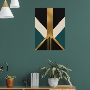 Art Deco Goldkreuzposter Schwarze Teal-Geometrie Poster