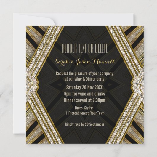 Art Deco Goldy Diamonds Abendessen Party Einladung (Rückseite)