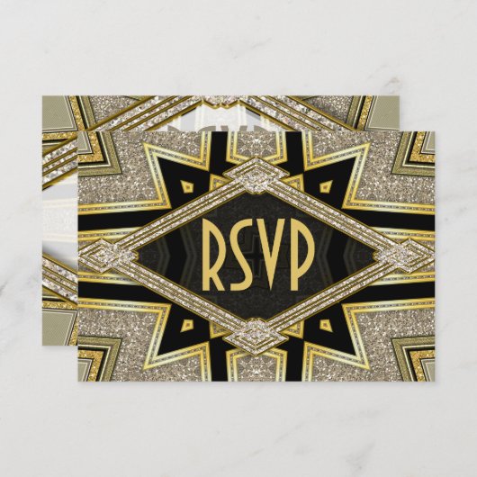 Art Deco Goldy Diamonds Wedding RSVP Cards (Vorne/Hinten)