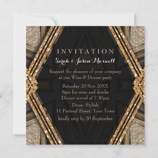Art Deco Goldy Romance Abendessen Party Einladung (Rückseite)