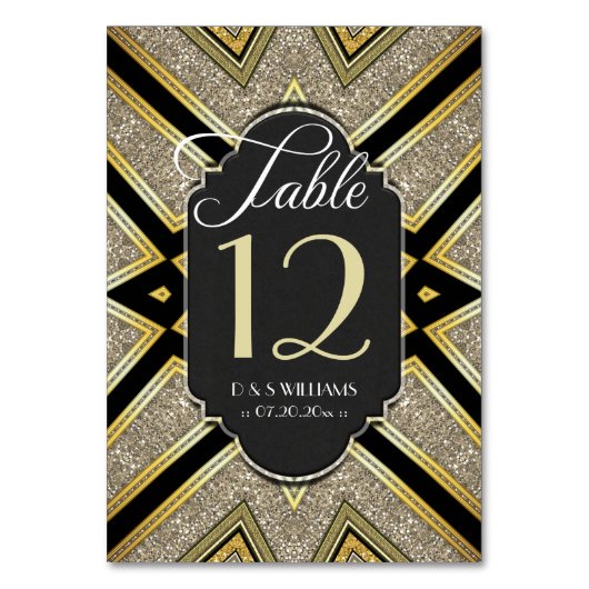 Art Deco Goldy Wedding Tischnummer Cards (Vorderseite)